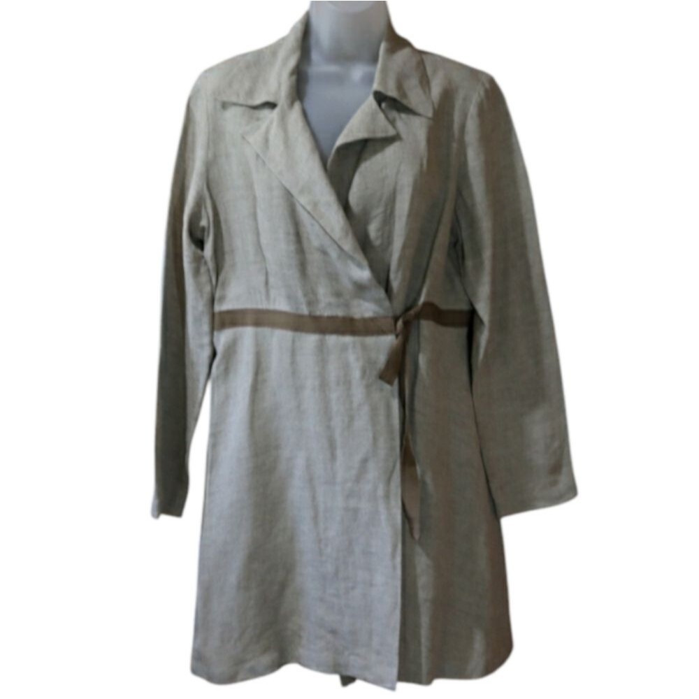 Su-Zen Vintage 1980s Linen Wrap Jacket Long Line Blazer Dress Rare Collectible M